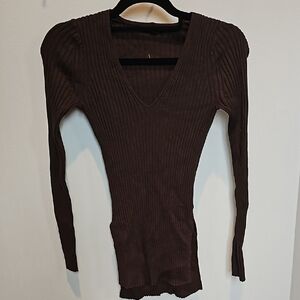 Brown Ribbed Mock Neck Long Sleeve Bodysuit